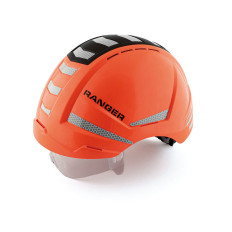 SECURX SX 500300 Casque de sécurité RANGER / HI-VIZ ORANGE + REFLECTOR fermeture à glissière + Visière + Crash box - EN 397